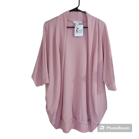 Perfectly Priscilla Waffle Texture Short Sleeved Pink Pockets Open Cardigan - Picture 1 of 10